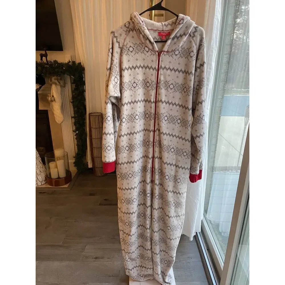 Family PJS Matching Men’s Winter Fairisle Hooded One-Piece Gray L - Picture 1 of 3